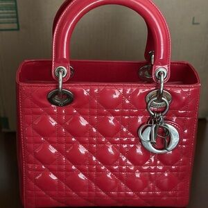 Red Medium Patent lady dior